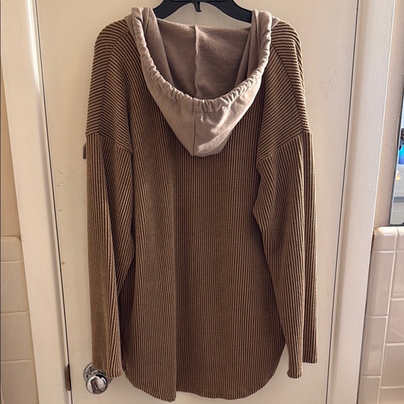 Brown Ribbed Button-Up Cardigan - Picture 3 of 4